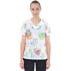 Cartoon-bird-cute-doodle-bird Women s V-Neck Scrub Top