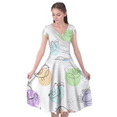 Cartoon-bird-cute-doodle-bird Cap Sleeve Wrap Front Dress