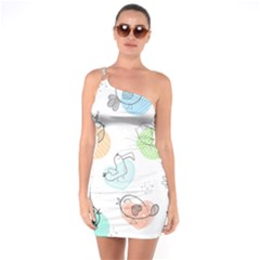 Cartoon-bird-cute-doodle-bird One Soulder Bodycon Dress