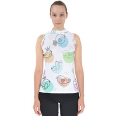 Cartoon-bird-cute-doodle-bird Mock Neck Shell Top