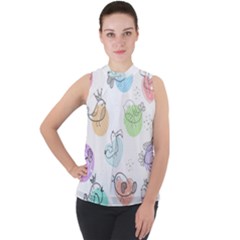 Cartoon-bird-cute-doodle-bird Mock Neck Chiffon Sleeveless Top