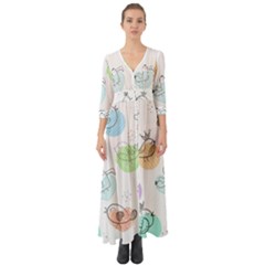 Cartoon-bird-cute-doodle-bird Button Up Boho Maxi Dress