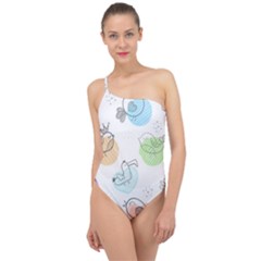 Cartoon-bird-cute-doodle-bird Classic One Shoulder Swimsuit