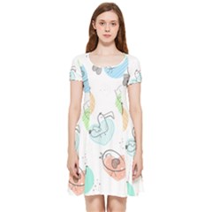 Cartoon-bird-cute-doodle-bird Inside Out Cap Sleeve Dress