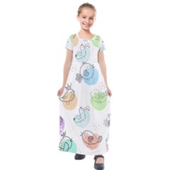 Cartoon-bird-cute-doodle-bird Kids  Short Sleeve Maxi Dress