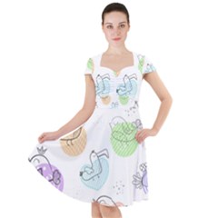 Cartoon-bird-cute-doodle-bird Cap Sleeve Midi Dress