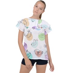 Cartoon-bird-cute-doodle-bird Ruffle Collar Chiffon Blouse