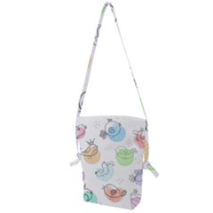 Cartoon-bird-cute-doodle-bird Folding Shoulder Bag