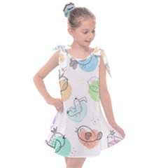 Cartoon-bird-cute-doodle-bird Kids  Tie Up Tunic Dress