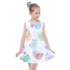 Cartoon-bird-cute-doodle-bird Kids  Summer Dress