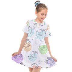 Cartoon-bird-cute-doodle-bird Kids  Short Sleeve Shirt Dress