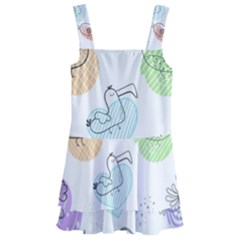 Cartoon-bird-cute-doodle-bird Kids  Layered Skirt Swimsuit