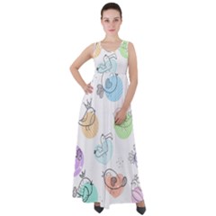 Cartoon-bird-cute-doodle-bird Empire Waist Velour Maxi Dress