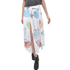 Cartoon-bird-cute-doodle-bird Velour Split Maxi Skirt