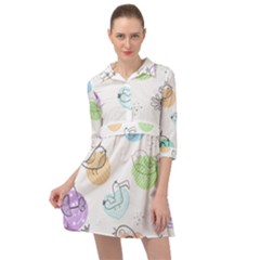 Cartoon-bird-cute-doodle-bird Mini Skater Shirt Dress