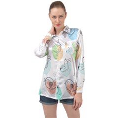 Cartoon-bird-cute-doodle-bird Long Sleeve Satin Shirt