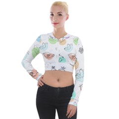 Cartoon-bird-cute-doodle-bird Long Sleeve Cropped Velvet Jacket