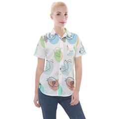 Cartoon-bird-cute-doodle-bird Women s Short Sleeve Pocket Shirt