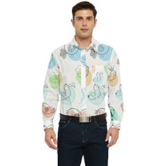 Cartoon-bird-cute-doodle-bird Men s Long Sleeve Pocket Shirt 