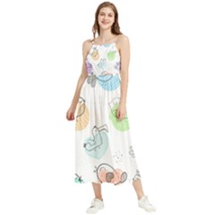 Cartoon-bird-cute-doodle-bird Boho Sleeveless Summer Dress