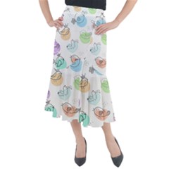 Cartoon-bird-cute-doodle-bird Midi Mermaid Skirt