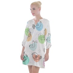 Cartoon-bird-cute-doodle-bird Open Neck Shift Dress