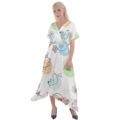 Cartoon-bird-cute-doodle-bird Cross Front Sharkbite Hem Maxi Dress