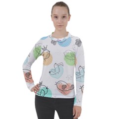 Cartoon-bird-cute-doodle-bird Women s Pique Long Sleeve Tee