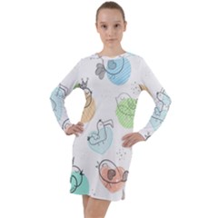 Cartoon-bird-cute-doodle-bird Long Sleeve Hoodie Dress