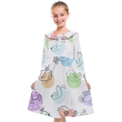 Cartoon-bird-cute-doodle-bird Kids  Midi Sailor Dress