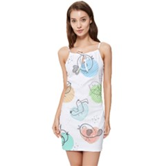 Cartoon-bird-cute-doodle-bird Summer Tie Front Dress