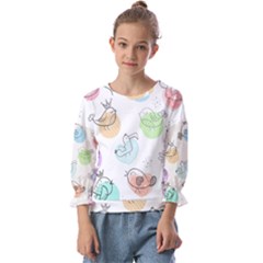 Cartoon-bird-cute-doodle-bird Kids  Cuff Sleeve Top