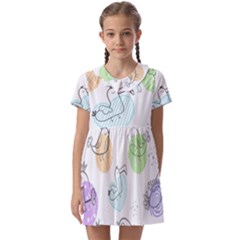 Cartoon-bird-cute-doodle-bird Kids  Asymmetric Collar Dress