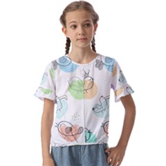 Cartoon-bird-cute-doodle-bird Kids  Cuff Sleeve Scrunch Bottom Tee