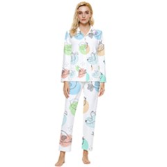 Cartoon-bird-cute-doodle-bird Womens  Long Sleeve Velvet Pocket Pajamas Set