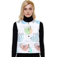 Cartoon-bird-cute-doodle-bird Women s Short Button Up Puffer Vest