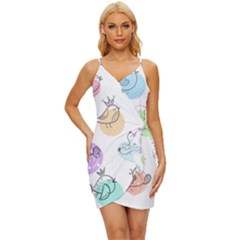 Cartoon-bird-cute-doodle-bird Wrap Tie Front Dress