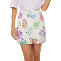 Cartoon-bird-cute-doodle-bird Mini Front Wrap Skirt