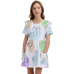 Cartoon-bird-cute-doodle-bird Kids  Frilly Sleeves Pocket Dress