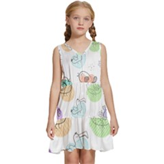Cartoon-bird-cute-doodle-bird Kids  Sleeveless Tiered Mini Dress