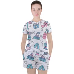 Transportation Seamless Pattern Women s Tee And Shorts Set