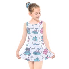 Transportation Seamless Pattern Kids  Skater Dress Swimsuit