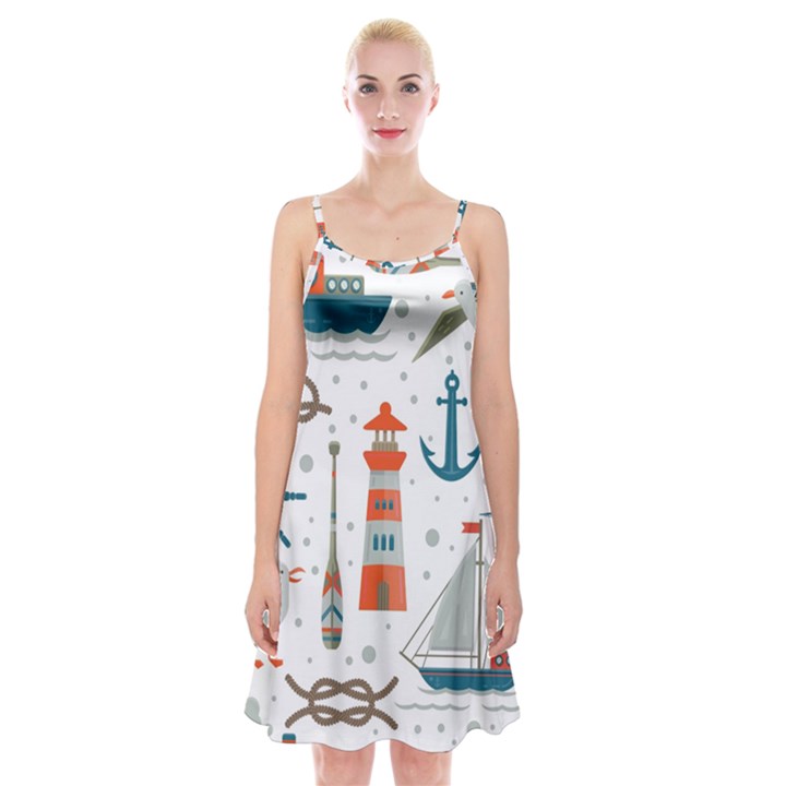 Nautical-elements-pattern-background Spaghetti Strap Velvet Dress