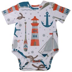 Nautical-elements-pattern-background Baby Short Sleeve Onesie Bodysuit by Jancukart