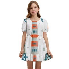 Nautical-elements-pattern-background Kids  Short Sleeve Dolly Dress by Jancukart