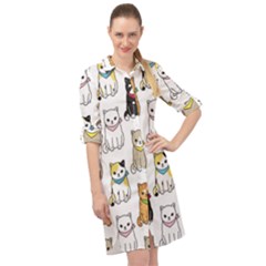 Cat-kitten-seamless-pattern Long Sleeve Mini Shirt Dress by Jancukart