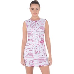 Cute-girly-seamless-pattern Lace Up Front Bodycon Dress