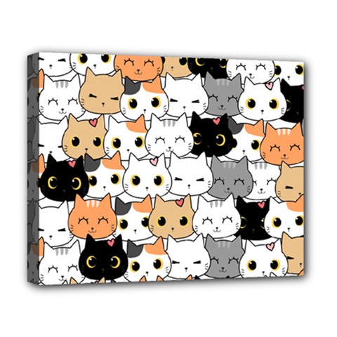 Cute-cat-kitten-cartoon-doodle-seamless-pattern Deluxe Canvas 20  X 16  (stretched) by Jancukart