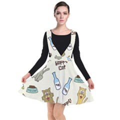 Happy-cats-pattern-background Plunge Pinafore Dress