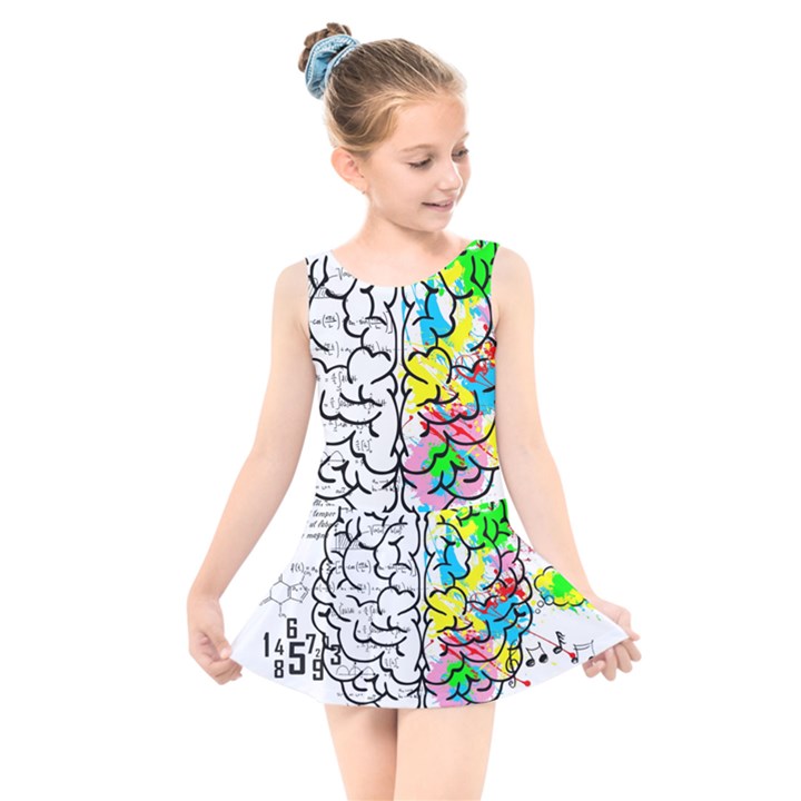 Brain Left Logic Language Science Kids  Skater Dress Swimsuit